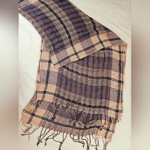 Unbranded Womens Pink And Purple Plaid Lightweight Scarf With Light Fringe